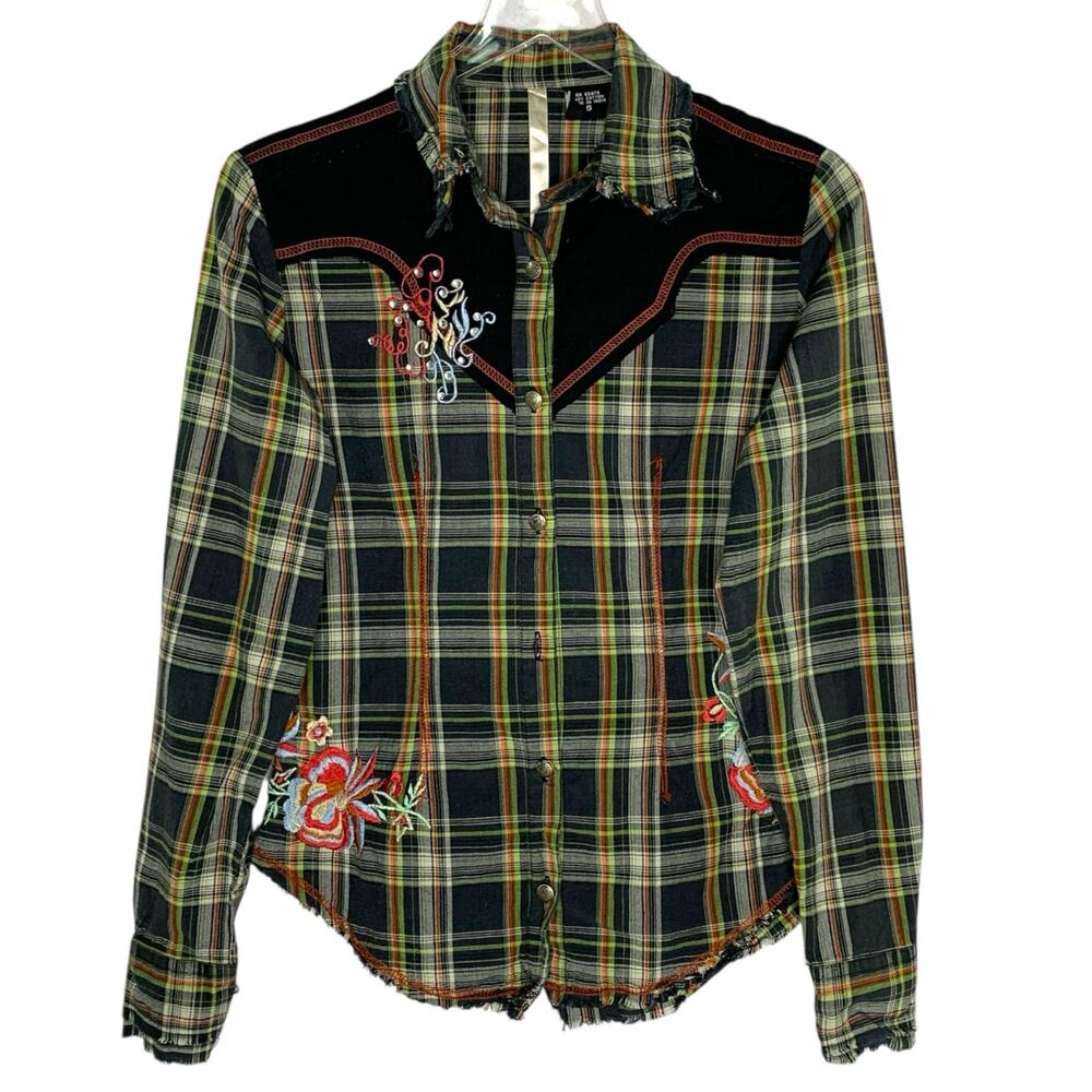 Martini Ranch S Embroider Floral Plaid Western Shirt 90s Rockabilly Cowboy *flaw